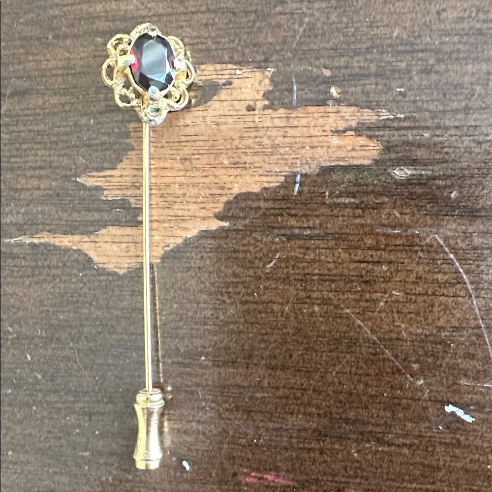 Gold Plate Garnet? Amethyst? Deco Repro Lapel Or Stick Pin
